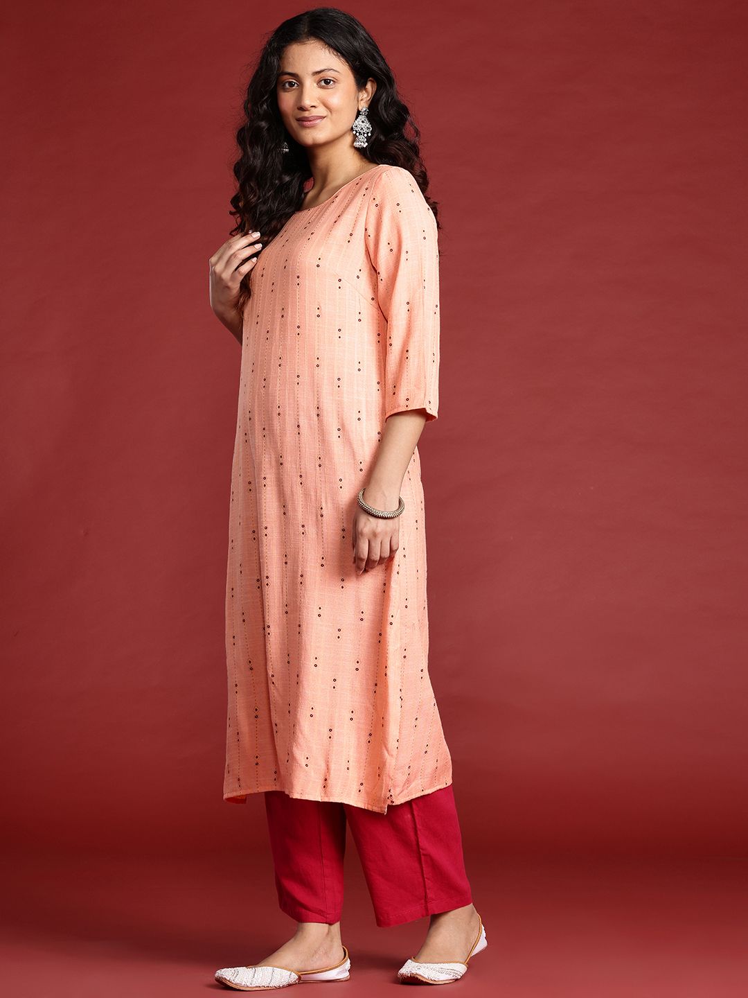 Anouk Striped Woven Design Straight Regular Kurta