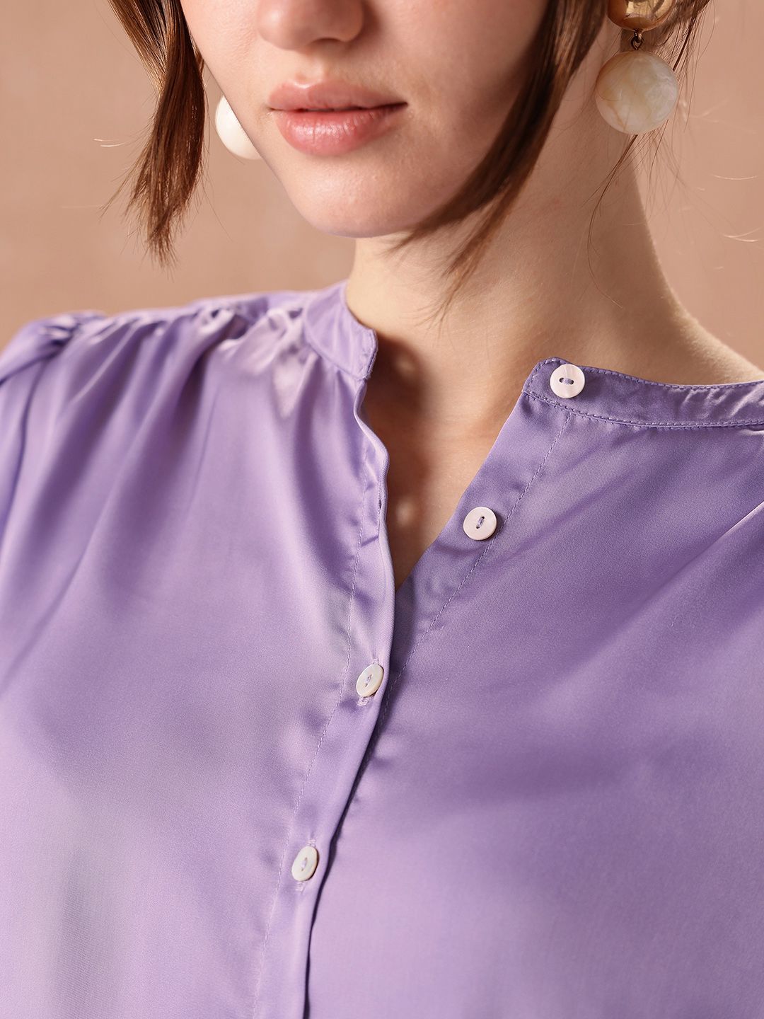 all about you Band Collar Gathers Semiformal Shirt