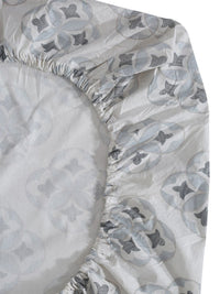 KLOTTHE Off White & Grey Geometric Cotton 400 TC King Fitted Bedsheet With 2 Pillow Covers