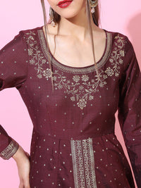 Vishudh Women Maroon Floral Embroidered Kurta with Palazzos