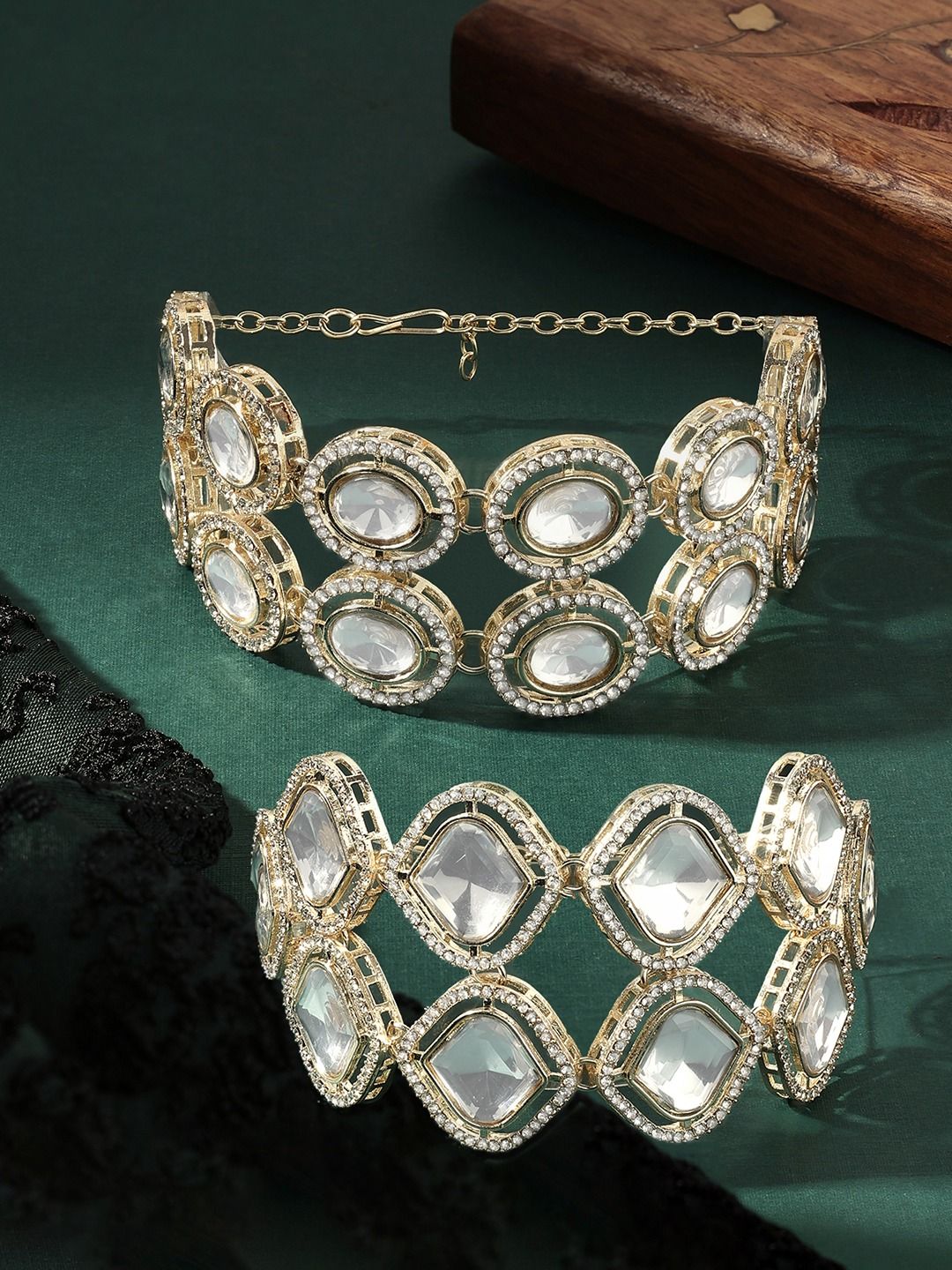 Zaveri Pearls Set of 2 Gold-Plated Austrian Diamonds Studded Wraparound Bracelets