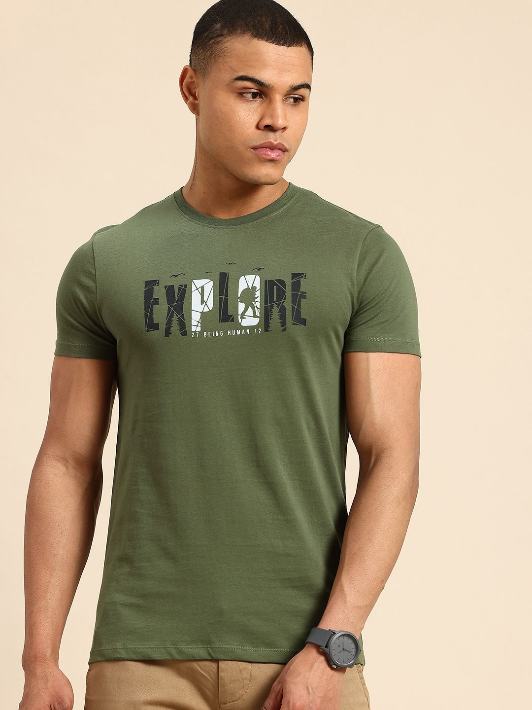 Being Human Typography Printed Pure Cotton T-shirt