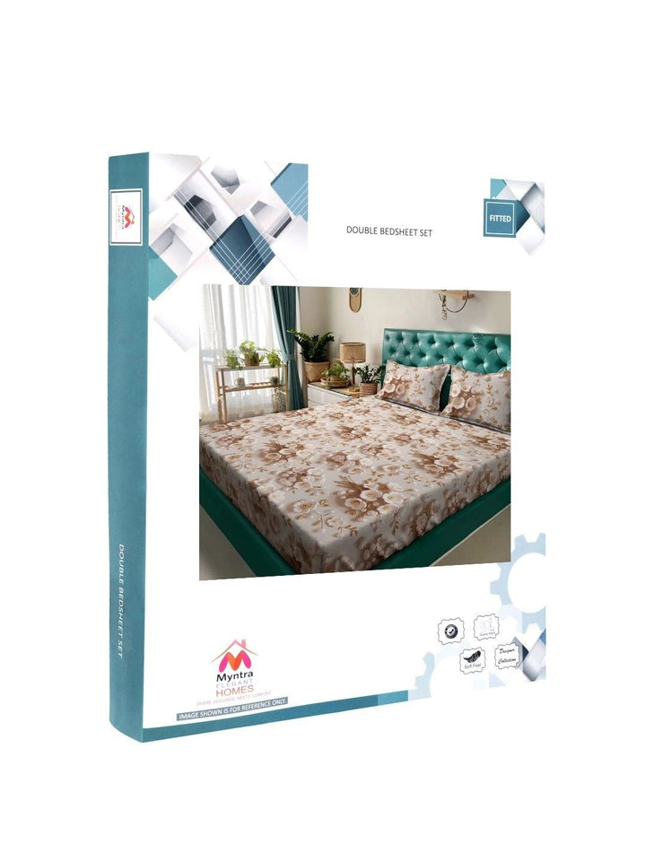 Myntra Elegant Homes Berwarna Krim Bunga 400 TC Cadar King dengan 2 Sarung Bantal