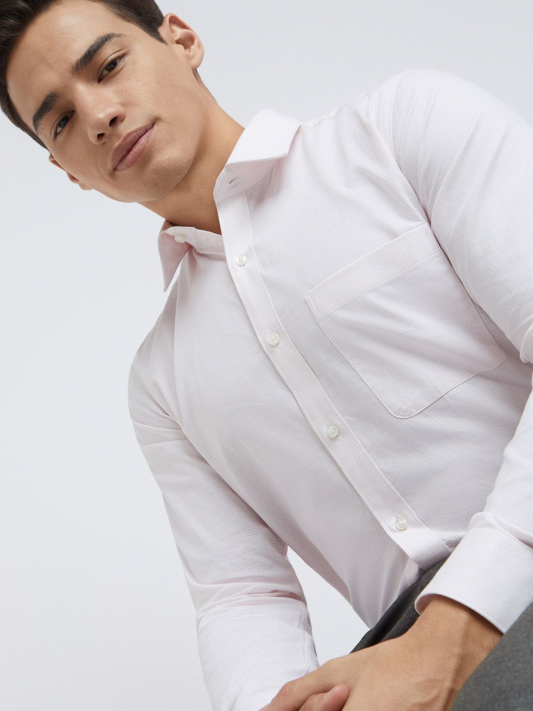 Raymond Men Pure Cotton Slim Fit Micro Checks Opaque Formal Shirt