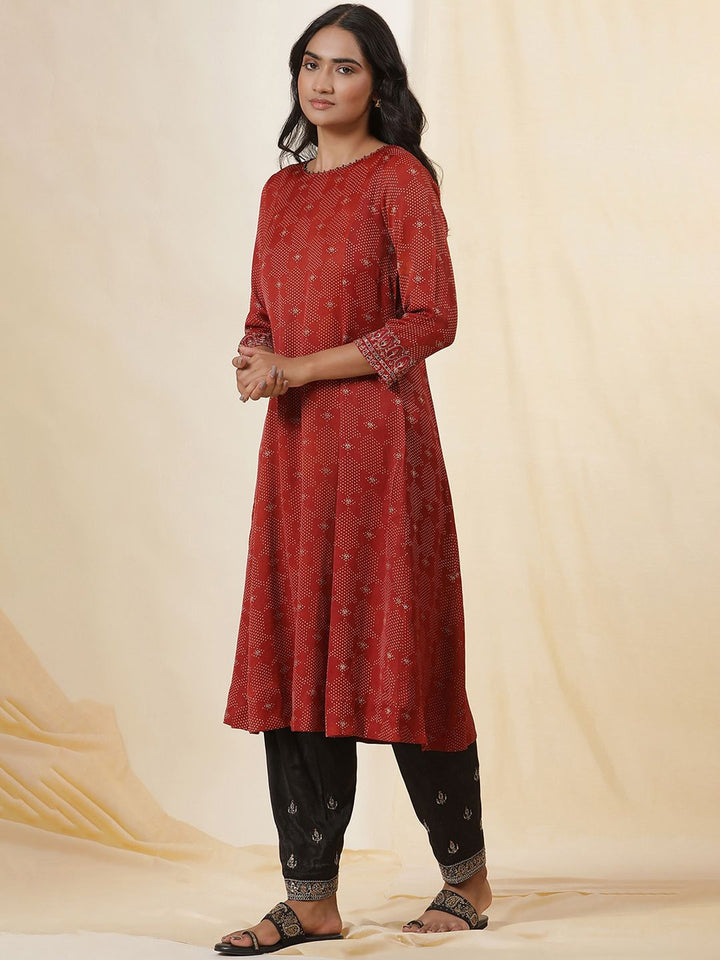 W Abstract Woven Design Round Neck A-line Kurta