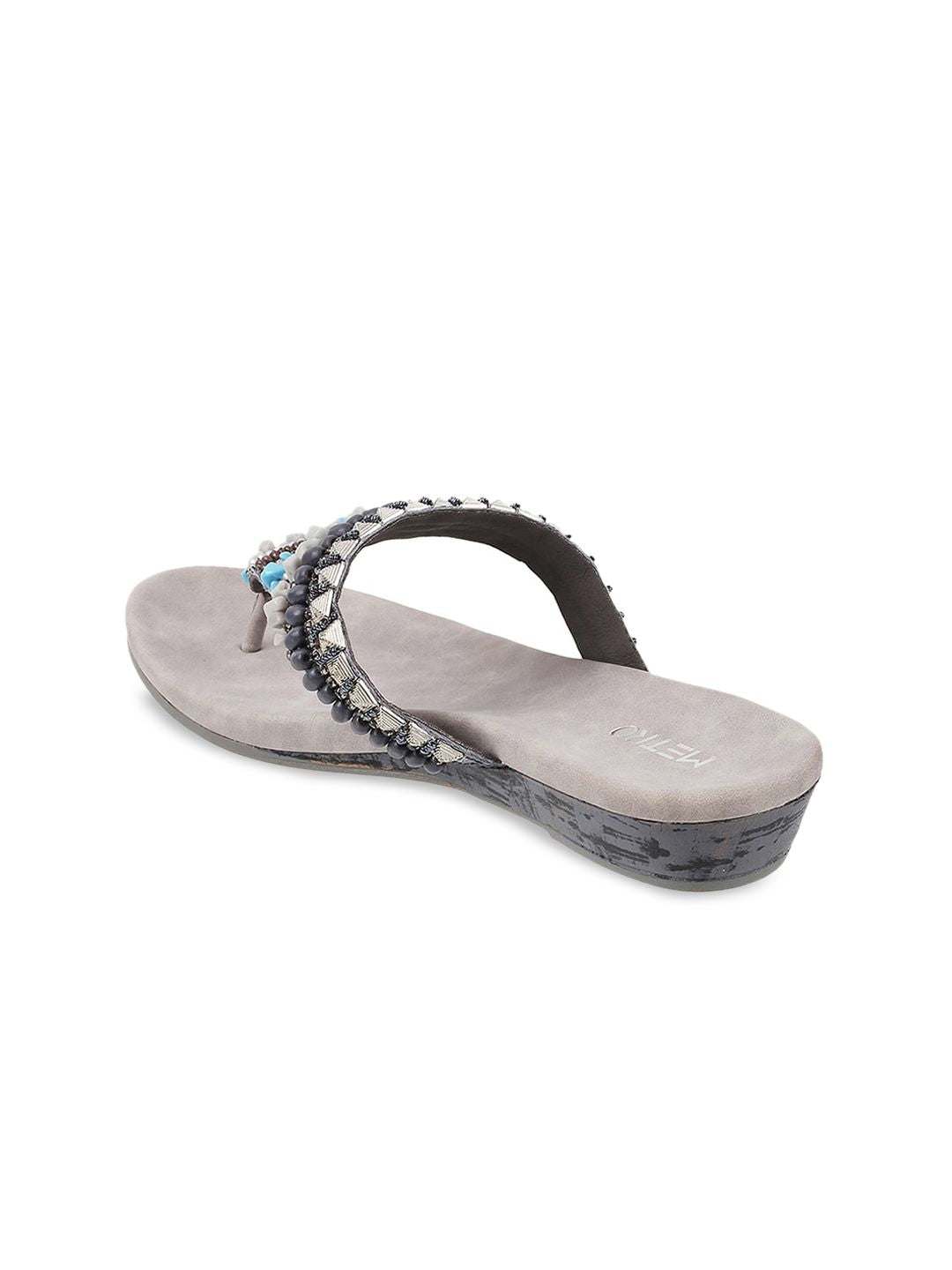 Metro Women Grey Embellished Ethnic Open Toe Flats