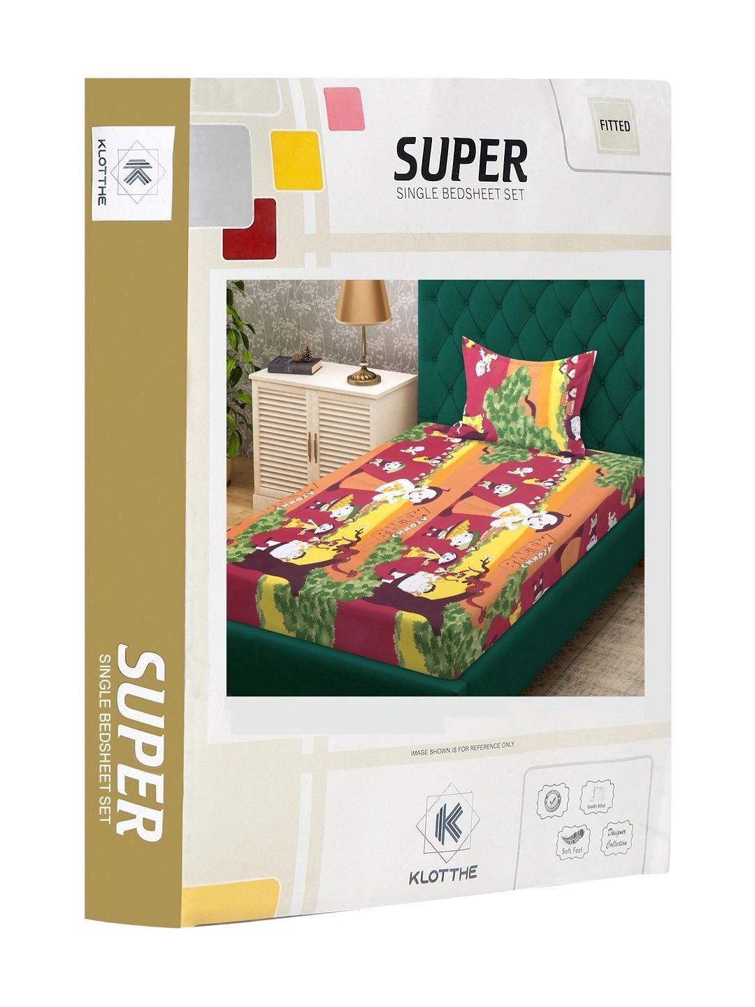 Moda Rapido X KLOTTHE Green & Red Cartoon Characters 400 TC Single Bedsheet with 1 Pillow Covers