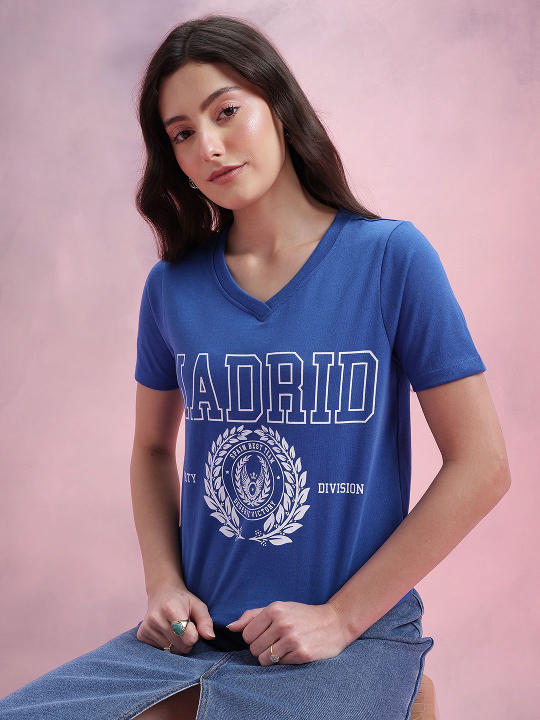 DressBerry Varsity Print V-Neck T-shirt