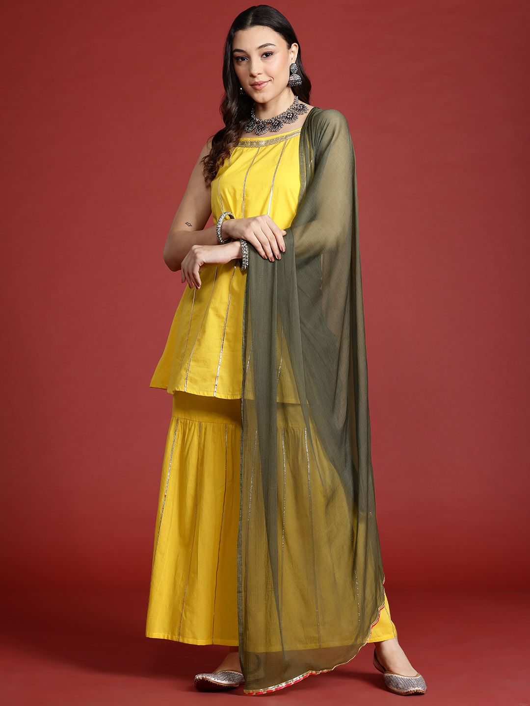 Anouk Tyohar Collection Gotta Patti Pure Cotton Kurti with Sharara & Dupatta