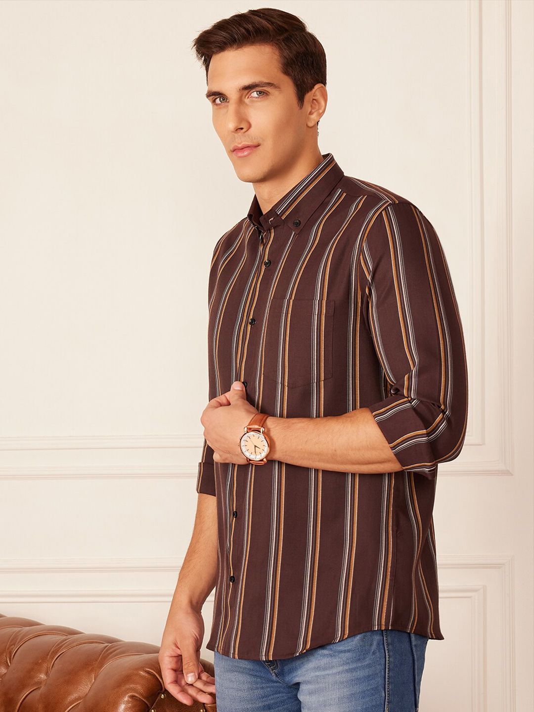 DENNISON Smart Striped Button-Down Collar Casual Shirt