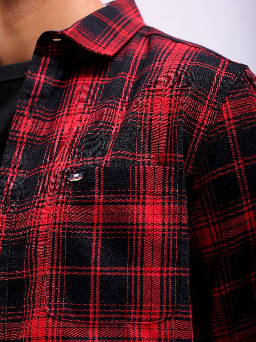 The Indian Garage Co Slim Fit Tartan Checked Spread Collar Casual Shirt