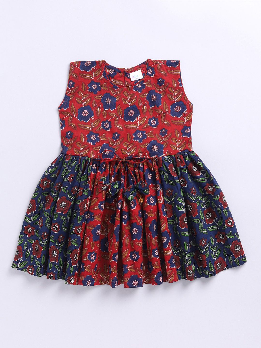 VASTRAMAY Girls Floral Printed Tie-Ups Detail Fit & Flare Dress