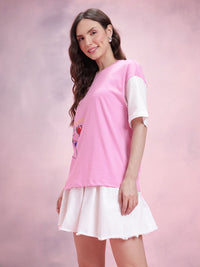 DressBerry Snow White Print Drop-Sleeves Pure Cotton Oversized T-shirt