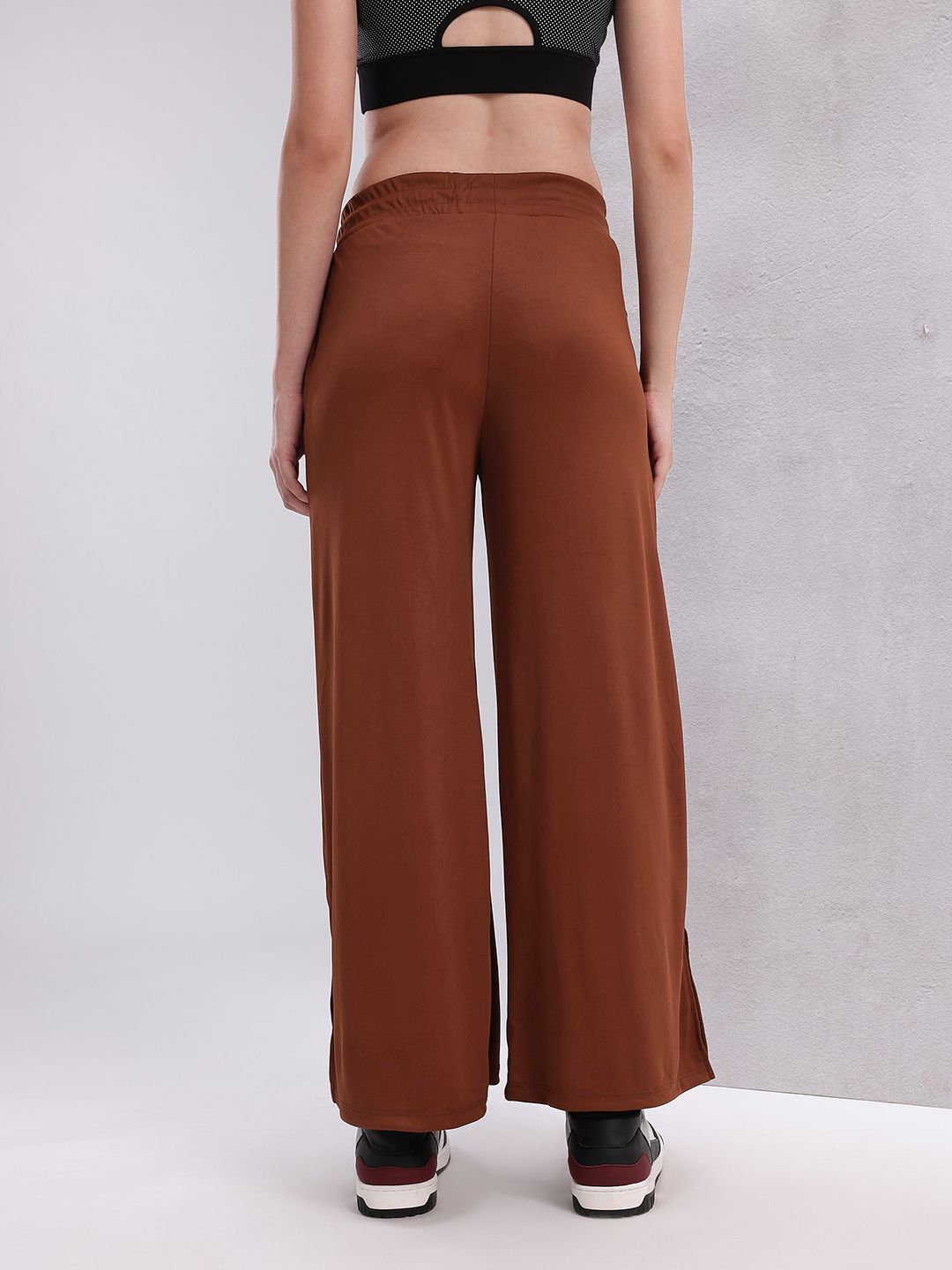 HRX by Hrithik Roshan Women Striped Mid-Rise Wide Leg Training Track pants with Side Slits