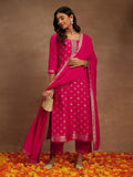 Libas Floral Woven Design Beads & Stones Kurta with Trousers & Dupatta