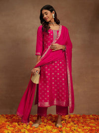 Libas Floral Woven Design Beads & Stones Kurta with Trousers & Dupatta