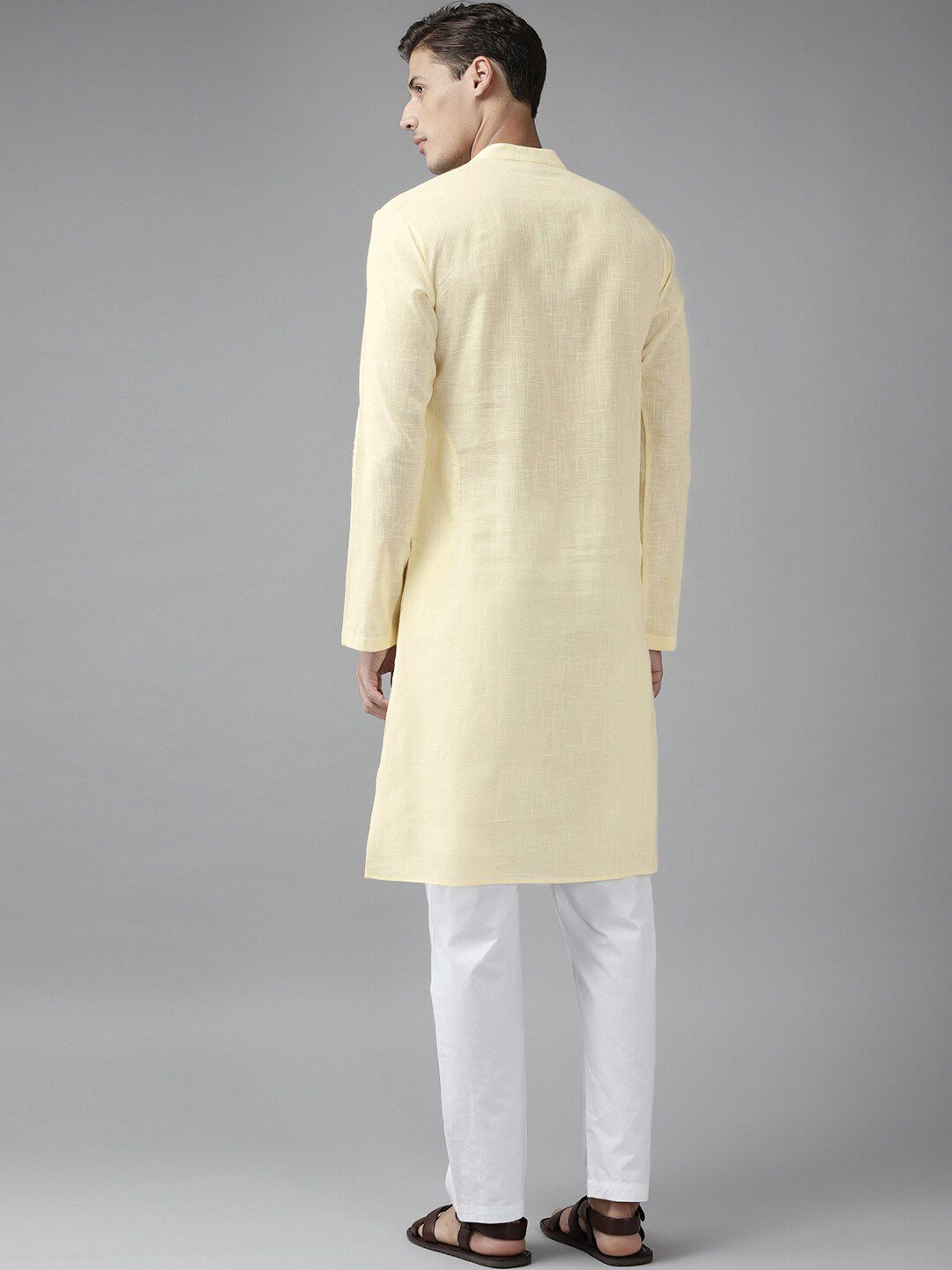 See Designs Men Cream-Coloured Slub Effect Pure Cotton Kurta