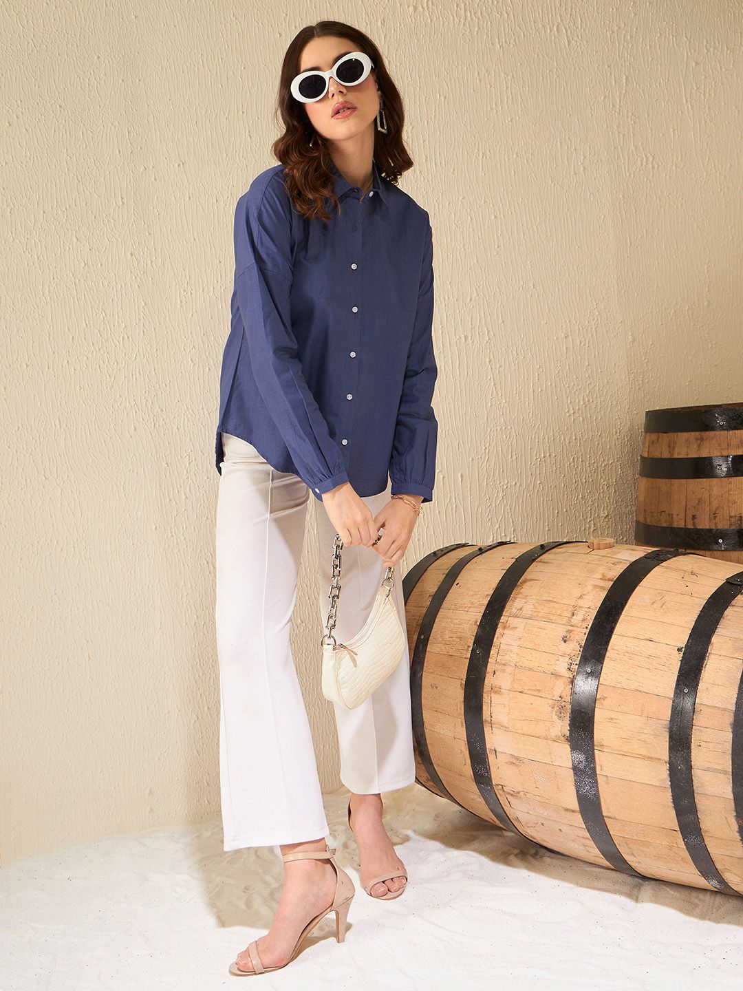 DENNISON Women Blue Smart Boxy Opaque Casual Shirt