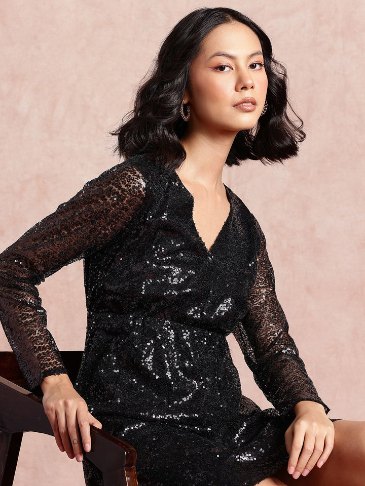 all about you Embellished Wrap Style Empire Dress