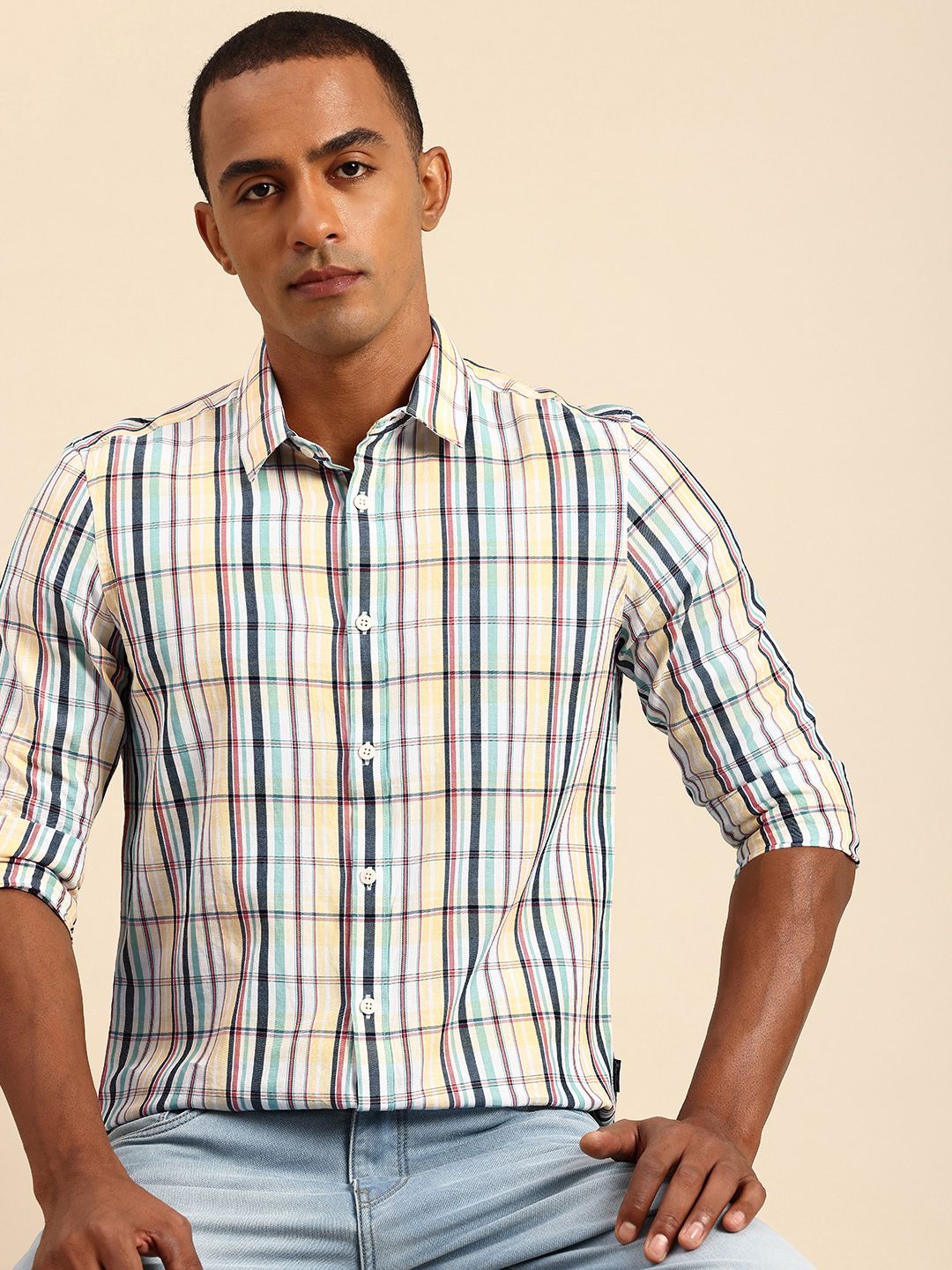 Being Human Slim Fit Opaque Pure Cotton Checked Casual Shirt