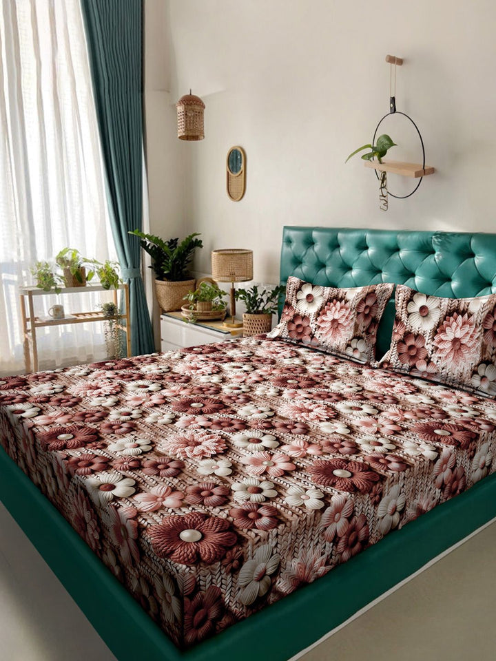 KLOTTHE Coklat Bunga 300TC King Superfine Cadar 7D & 2 Sarung Bantal-2.50mx2.25m