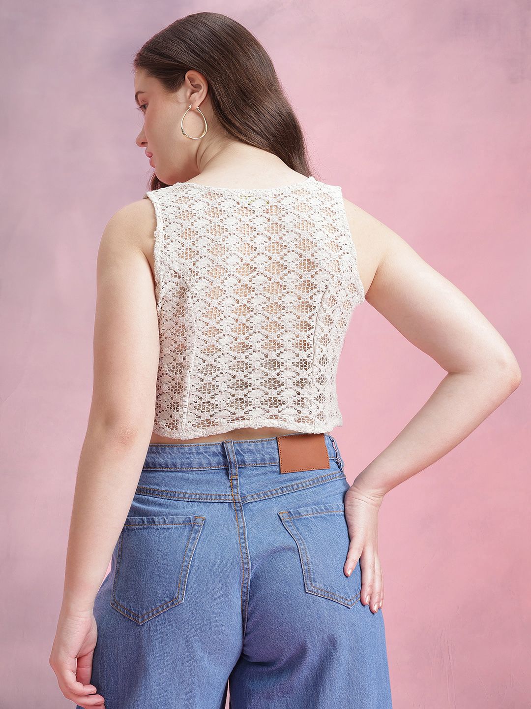 DressBerry Floral Sheer Crochet Crop Top