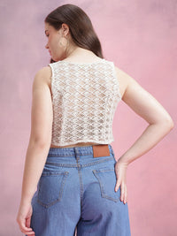 DressBerry Floral Sheer Crochet Crop Top