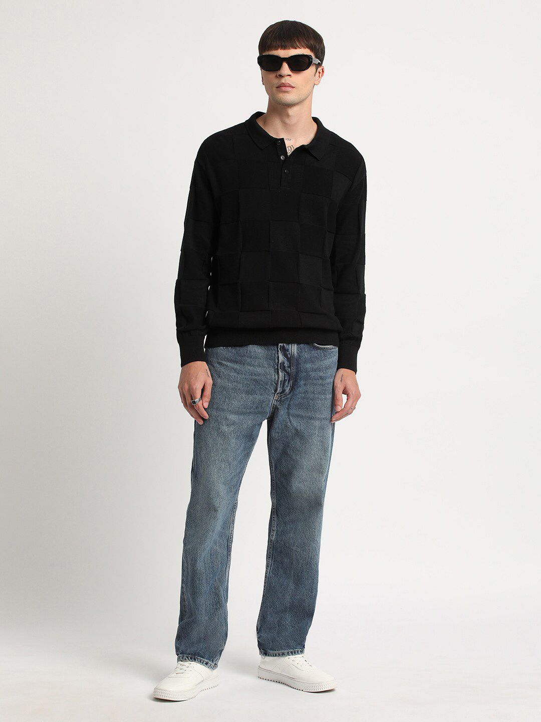 THE BEAR HOUSE Checked Polo Collar Pure Cotton T-shirt