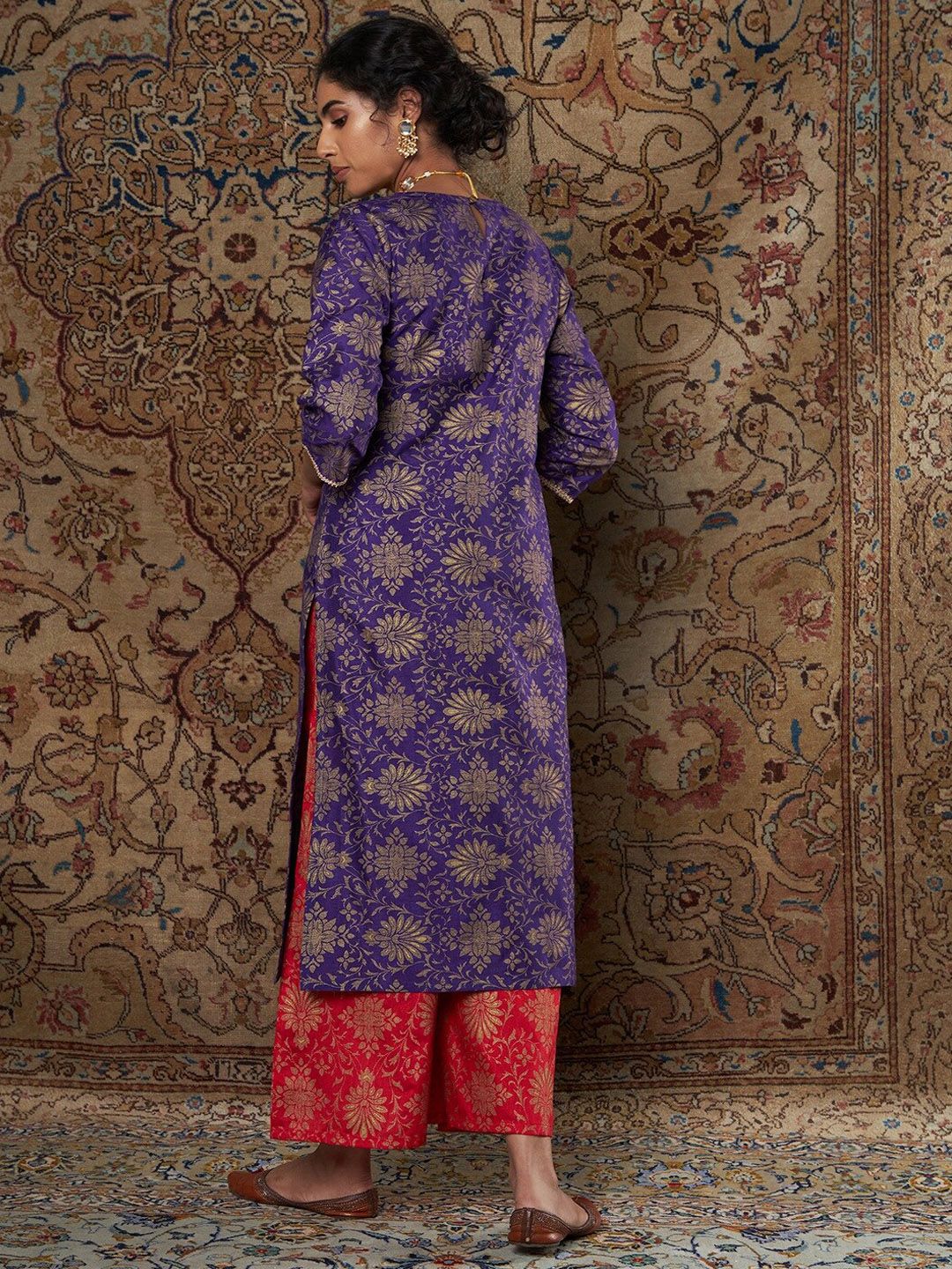 Shae by SASSAFRAS Women Purple Ethnic Motifs Yoke Design Thread Work Kurta with Palazzos
