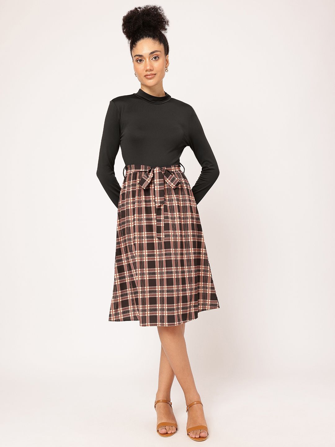 DressBerry 2000s Throwback Checked A-Line Dress with Belt