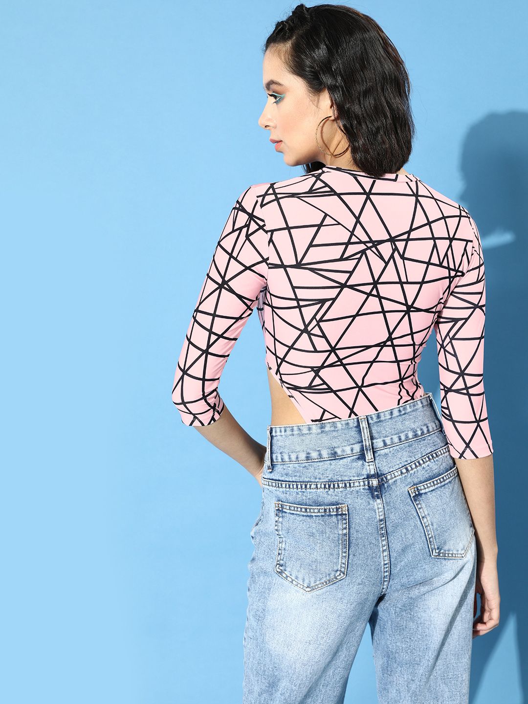 STREET 9 Women Attractive Peach Geometric Bodysuit Top