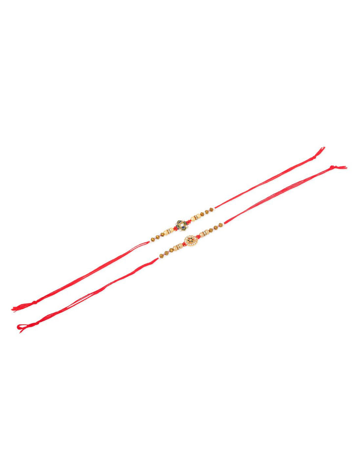 NVR Unisex Set of 2 Artificial Stones & Beads Thread Rakhi With Roli Chawal Chandan Mishri