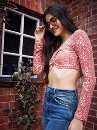 Berrylush Orange Floral Printed Scoop Neck Tie-Ups Detail Bralette Crop Top