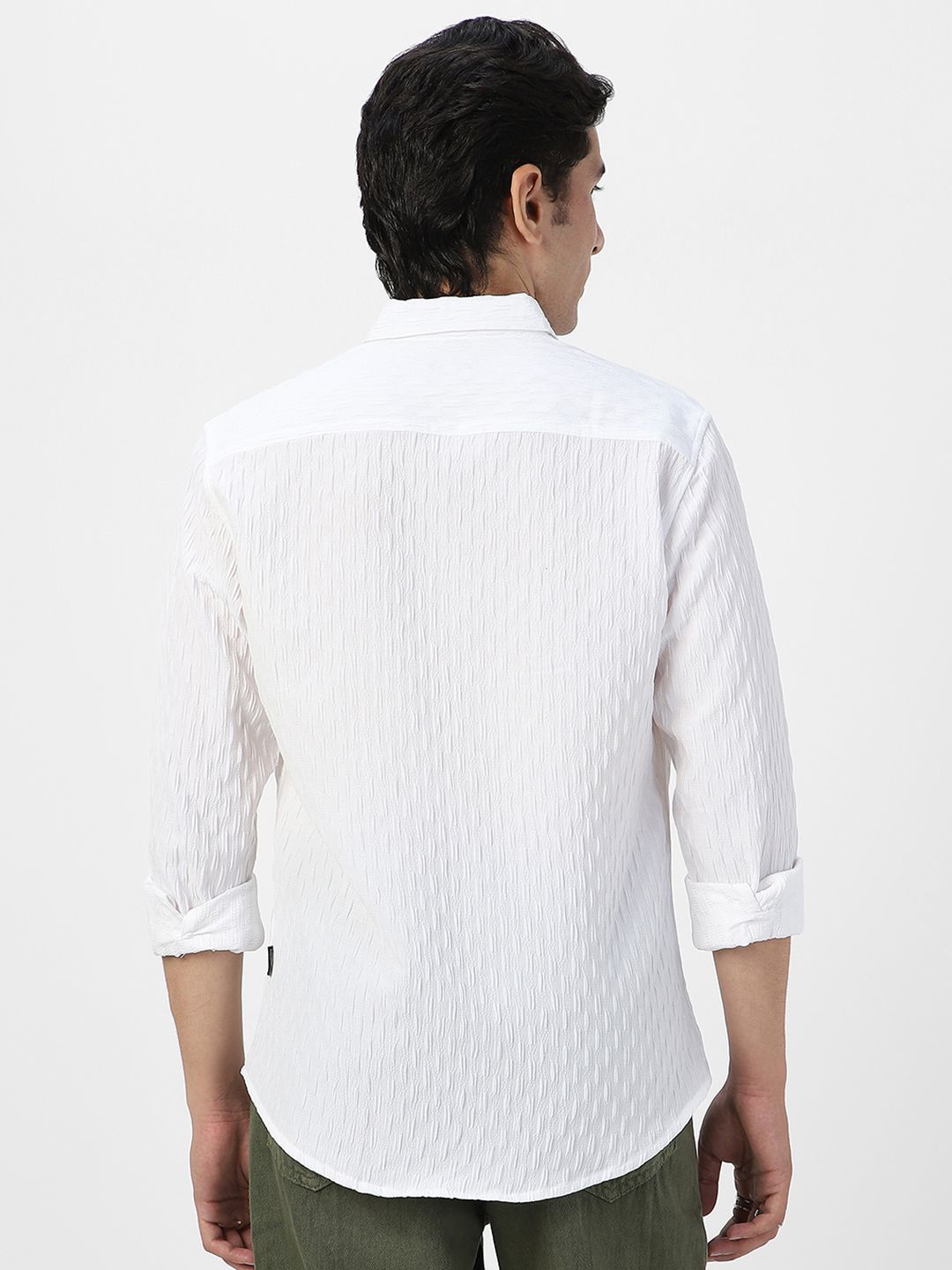 Urbano Fashion Men Spread Collar Textured Cotton Casual Shirt