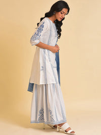 W White Floral Printed Pure Cotton Kurta with Sharara & With Dupatta