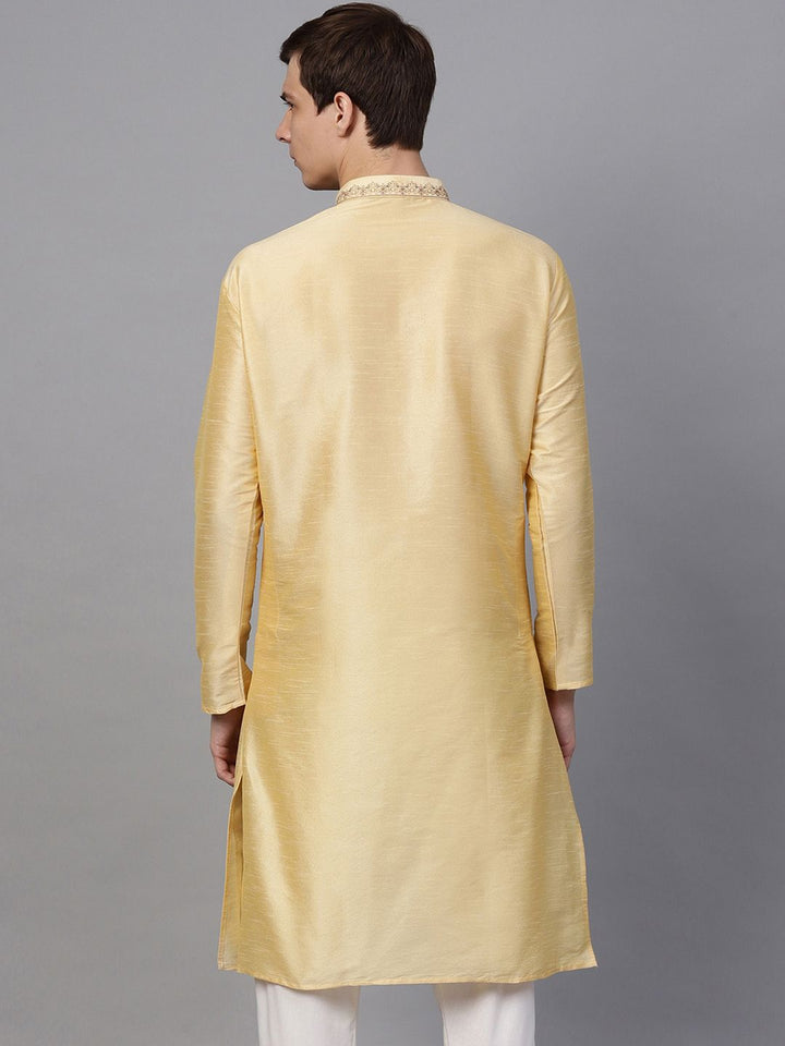 SOJANYA Men Gold-Coloured Yoke Design Straight Kurta