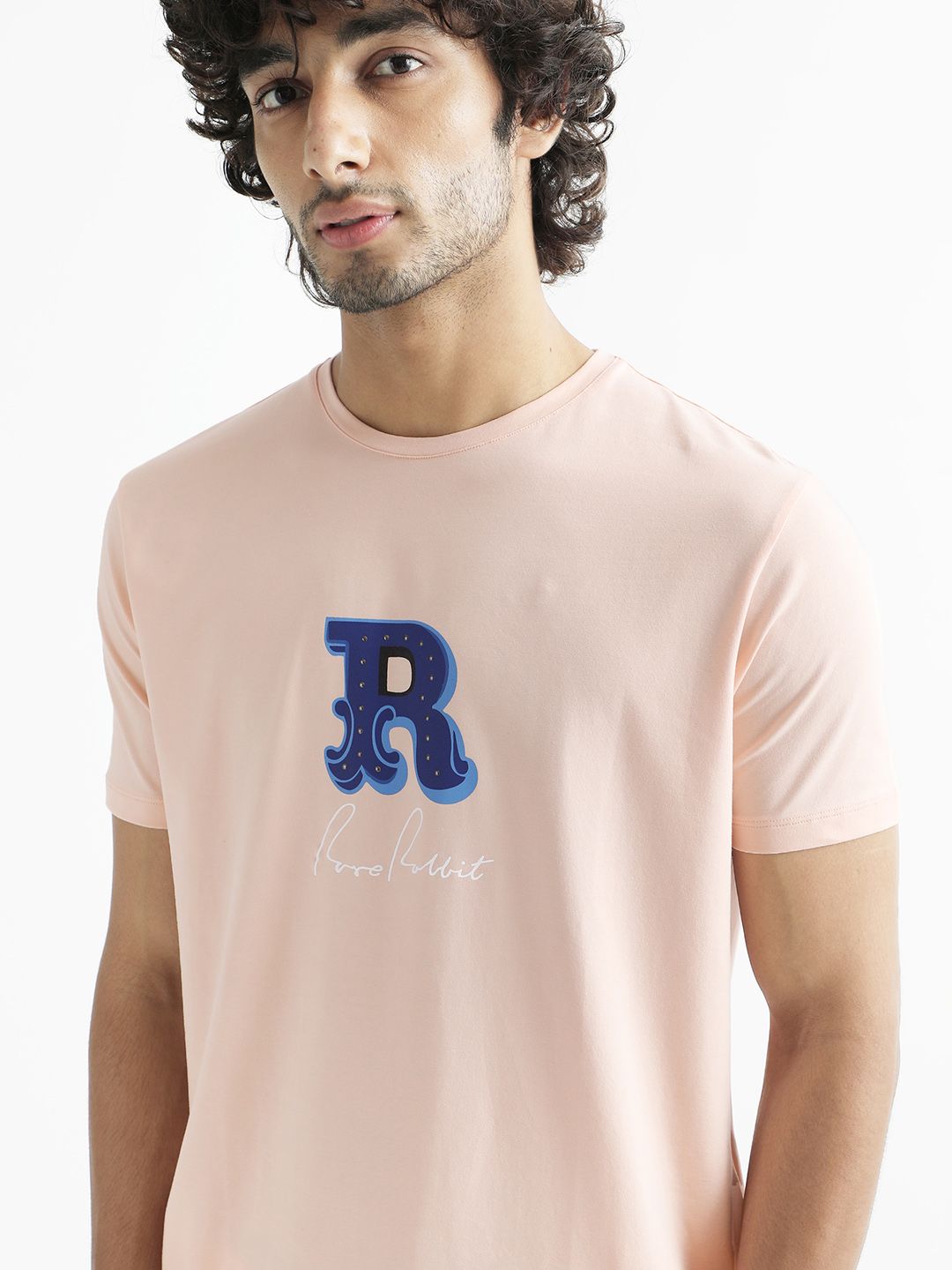 RARE RABBIT Men Hew Typography Printed Cotton Slim Fit T-Shirt