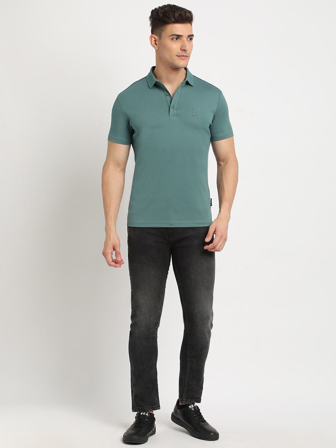 THE BEAR HOUSE Polo Collar Short Sleeves Slim Fit T-shirt