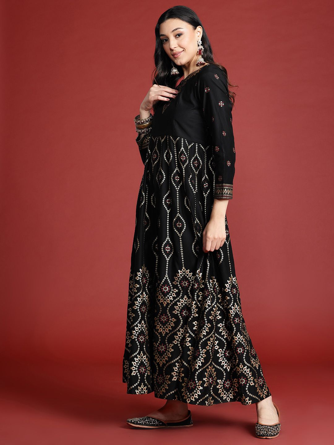 Anouk Tyohaar Foil Ethnic Print Anarkali Kurta