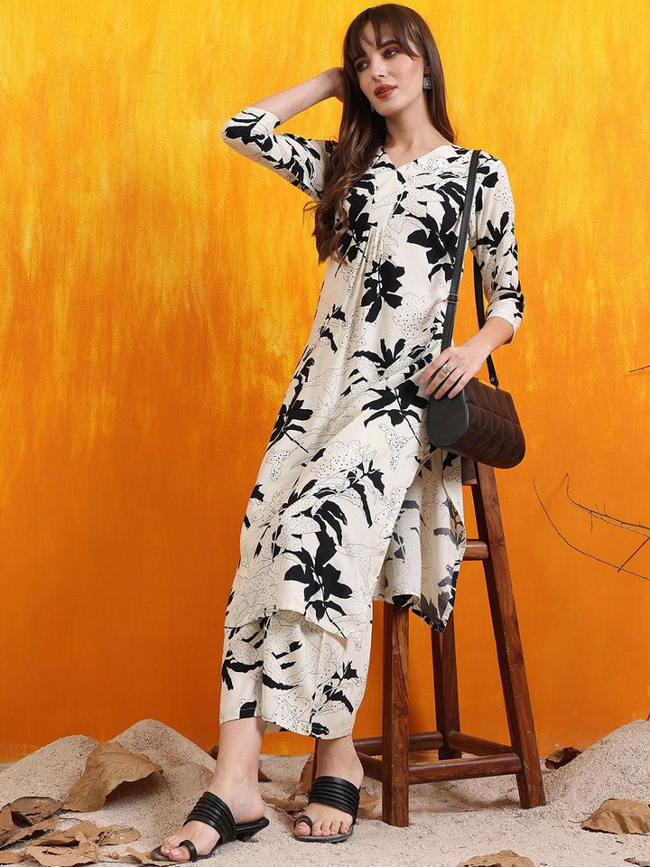 KALINI Floral Printed Straight Kurta with Palazzos