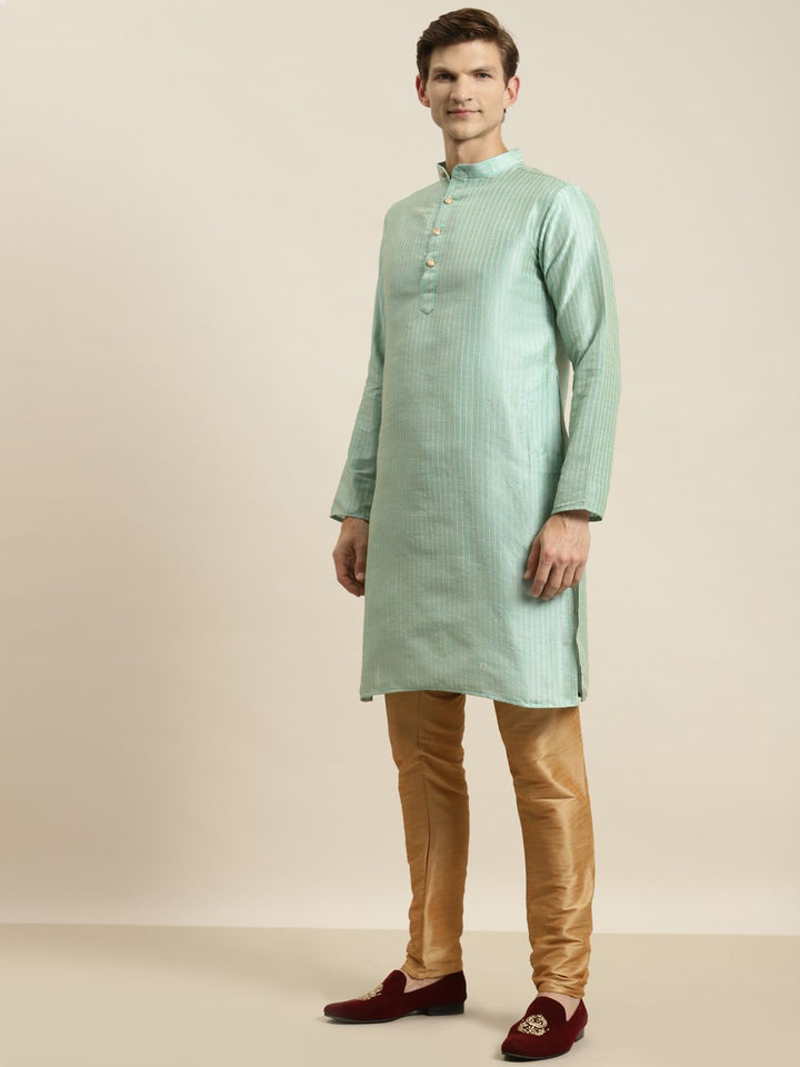 SOJANYA Kurta Hijau Laut Lelaki dengan Jaket Churidar & Nehru