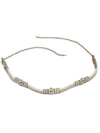 KARATCART Gold-Plated White Kundan-Studded Pearl Beaded Kamarbandh
