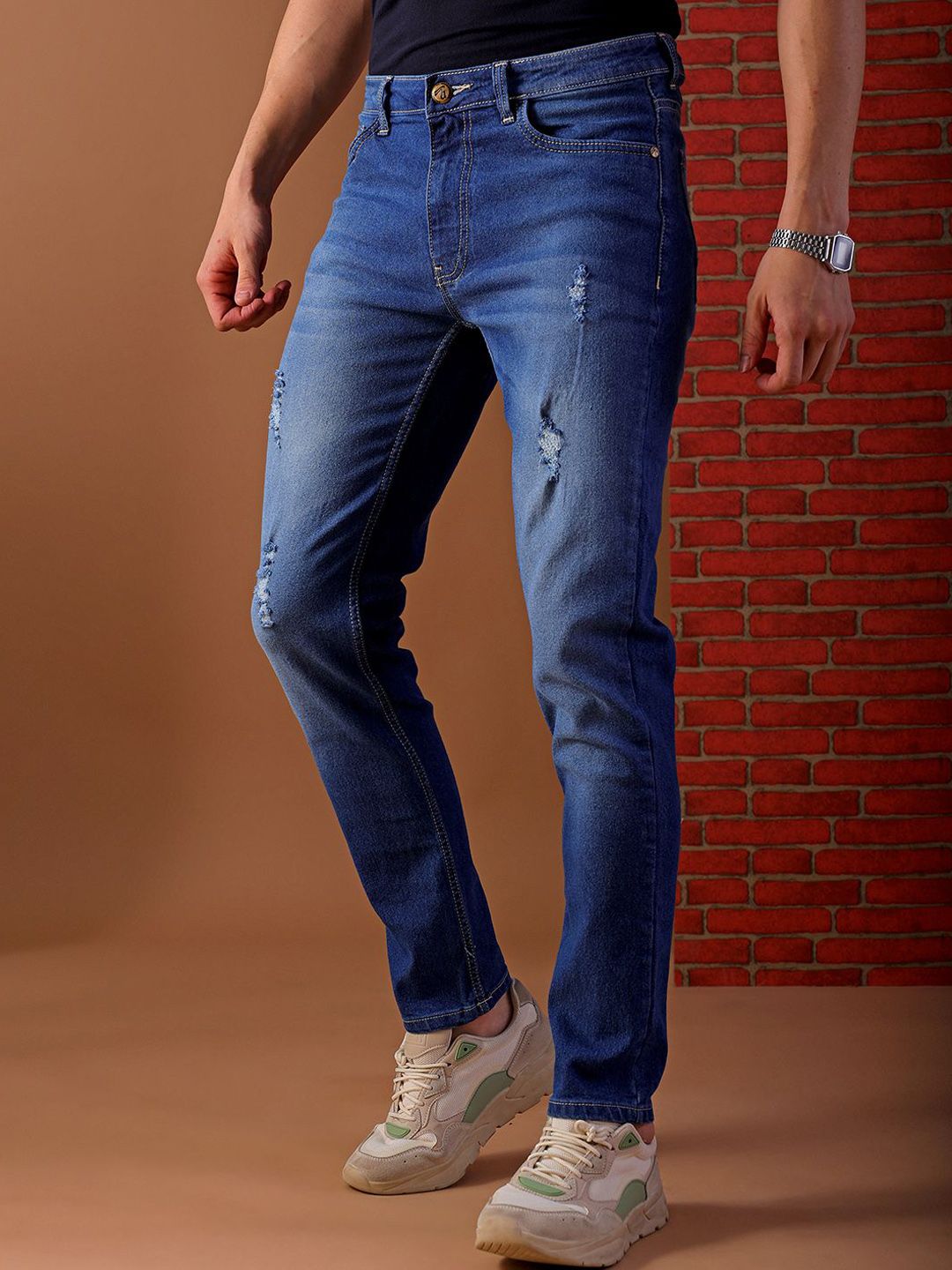 The Indian Garage Co Men Mildly Distressed Mid-Rise Slim Fit Jeans