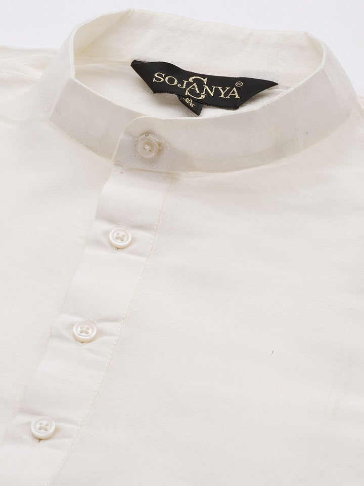 SOJANYA Off White & Sea Green Silk Blend Kurta dengan Churidar