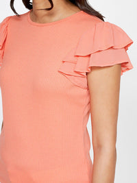 AND Flutter Sleeves Round Neck Regular Top
