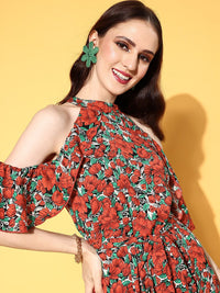 Berrylush Women Rust Floral Vacay Attire