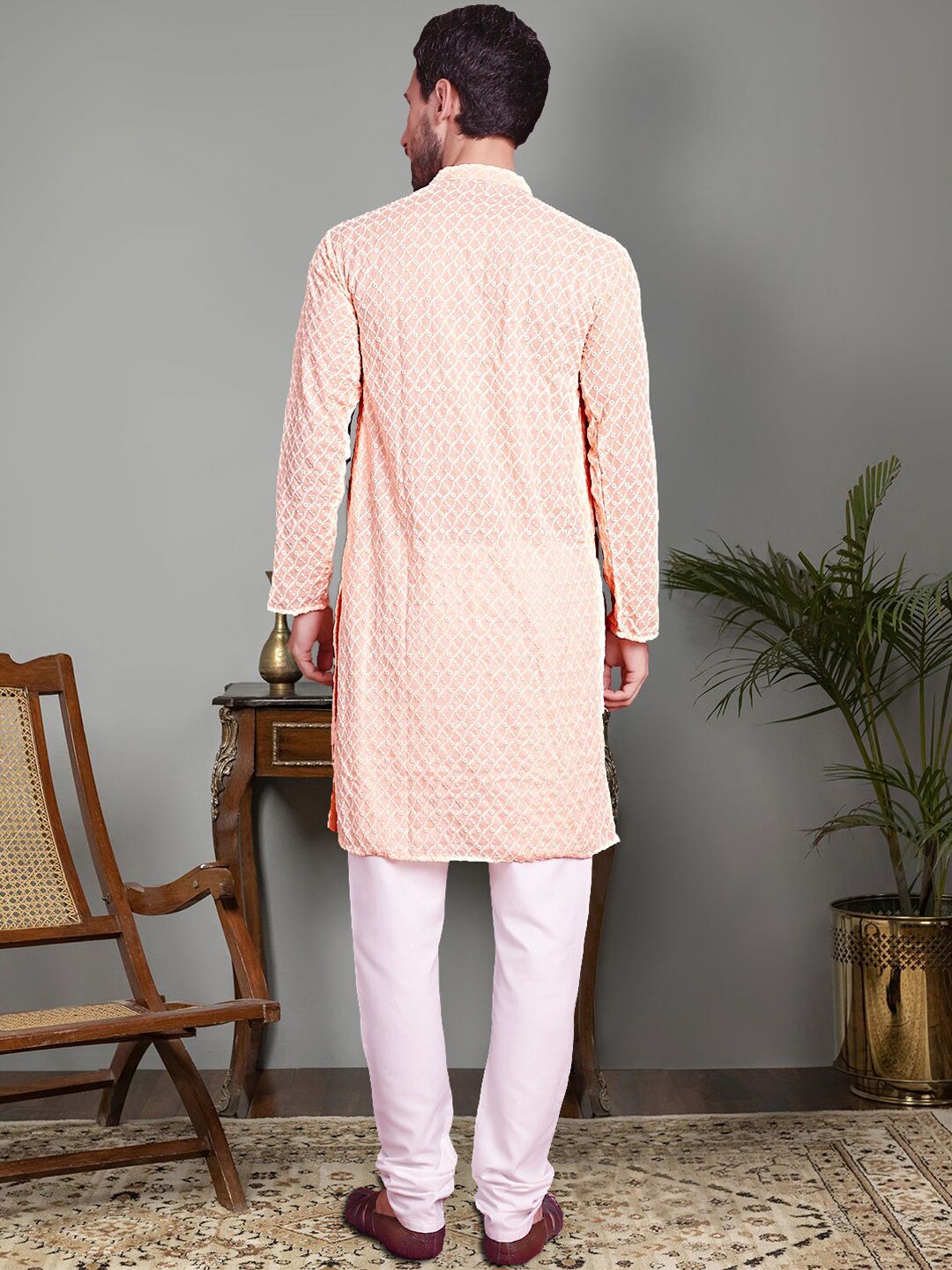 Jompers Ethnic Motifs Embroidered Regular Chikankari Pure Cotton Kurta With Churidar