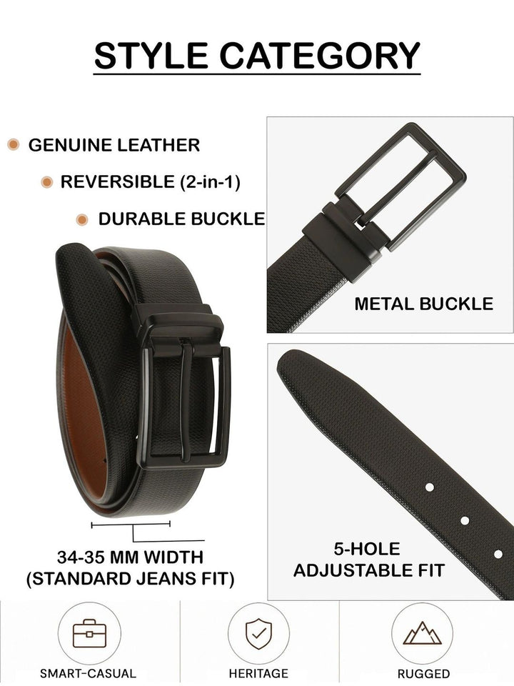 Teakwood Leathers Men Textured Leather Reversible Formal Belt