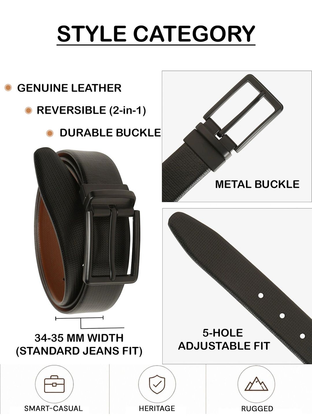 Teakwood Leathers Men Textured Leather Reversible Formal Belt