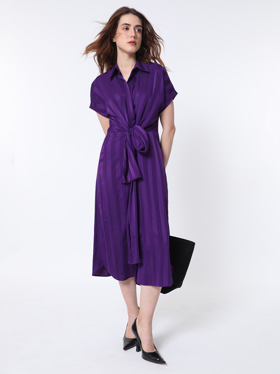 RAREISM Striped A-Line Midi Dress